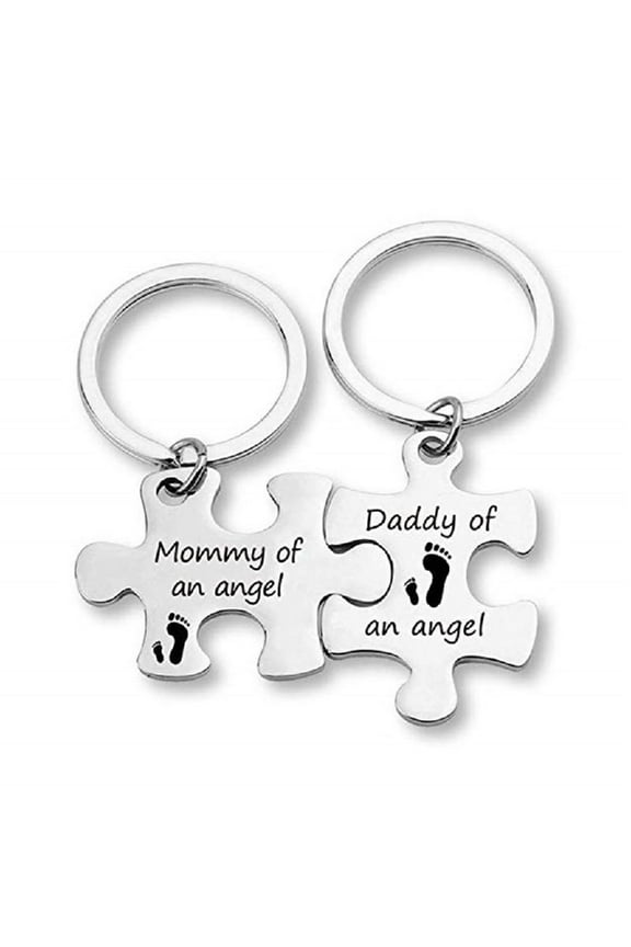 Miscarriage Remembrance Keyring Mommy Daddy of an Angel Puzzle Keyrings Set