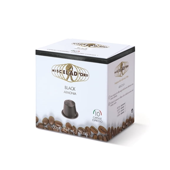 Miscela d'Oro Black Nespresso Compatible Pods, Italian Espresso, 10 Boxes (100 Pods)