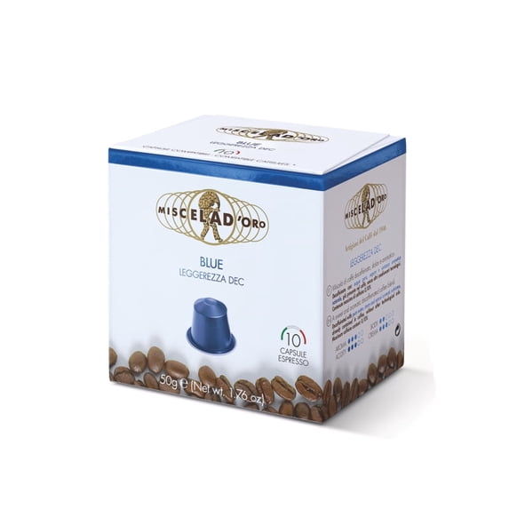 Miscela d'Oro Blue Decaf Nespresso Compatible Pods, Medium Roast, 10 Boxes (100 Pods Total)