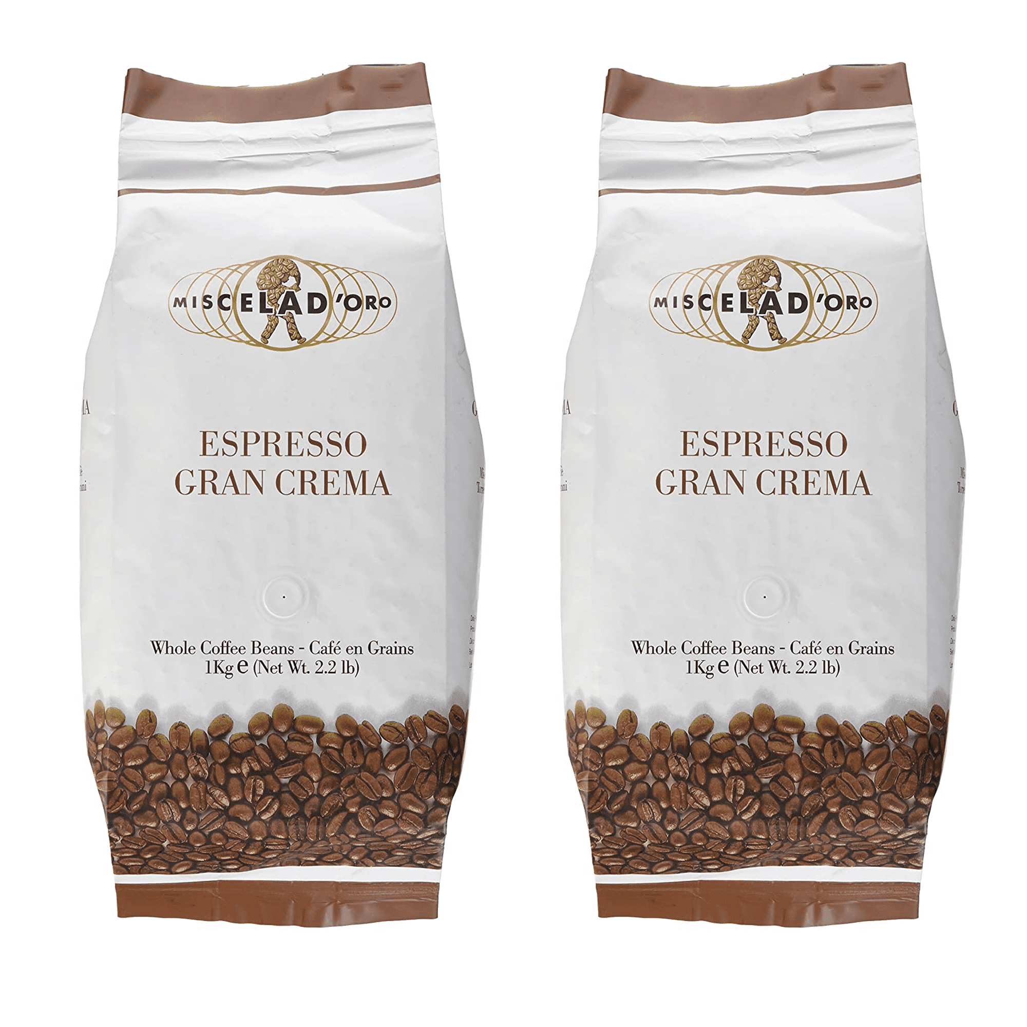Miscela d'Oro Gran Crema Espresso Whole Roasted Coffee Beans, 2 Pack, 2.2 lbs Each