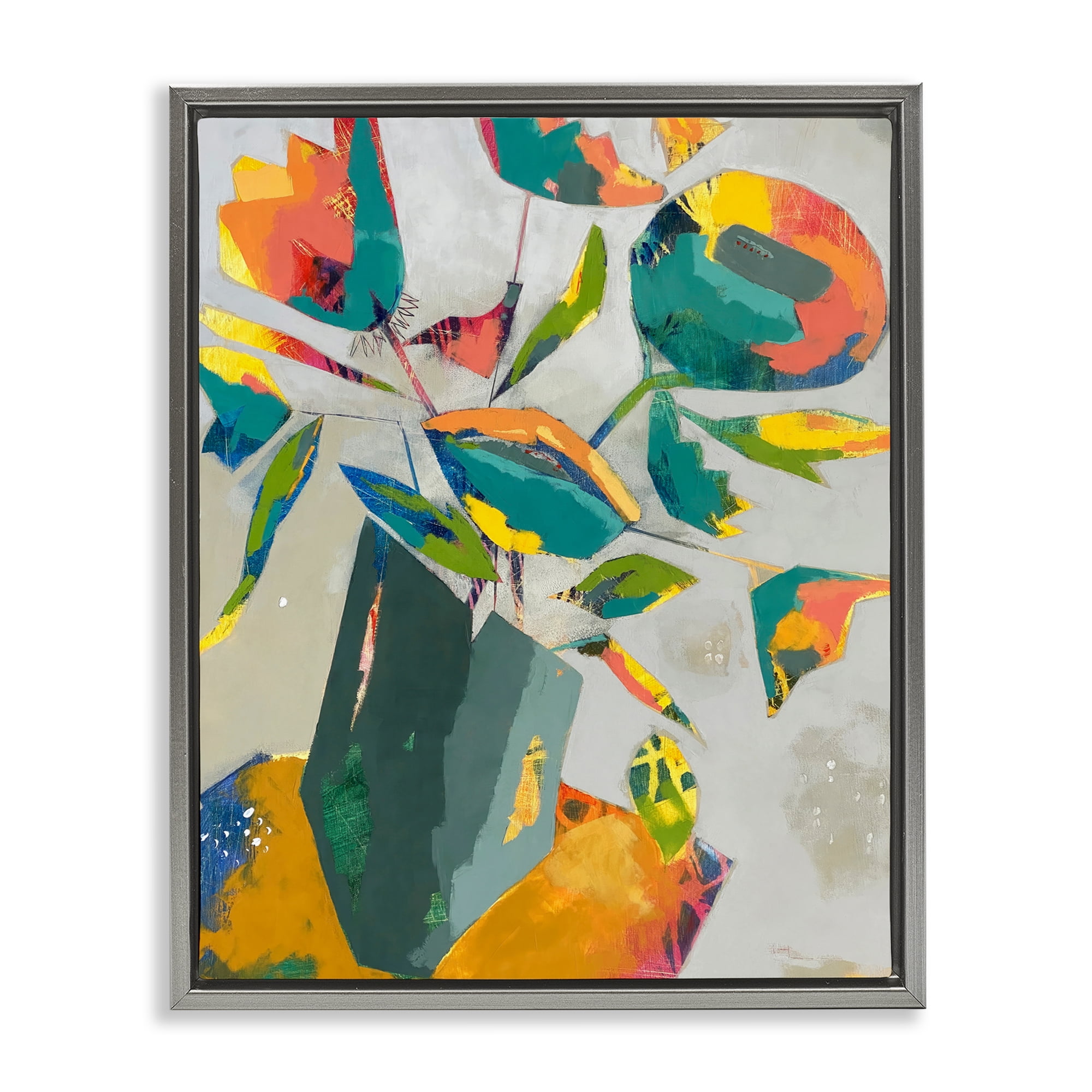 Mischief & Merrymaking Abstraction Gray Framed Floater Canvas Wall Art, design by Dianna Fritzler