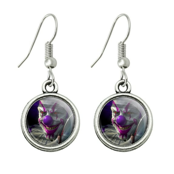 Mischief the Evil Purple Clown Novelty Dangling Drop Charm Earrings