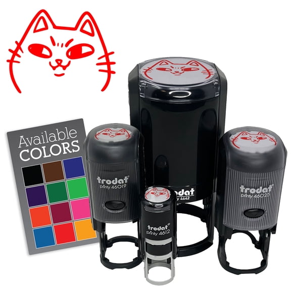 Mischievous Cat Smile Face Trouble Self-Inking Rubber Stamp for Stamping Ink Stamper Crafting Planners - 1/2 Inch Mini - Black Ink