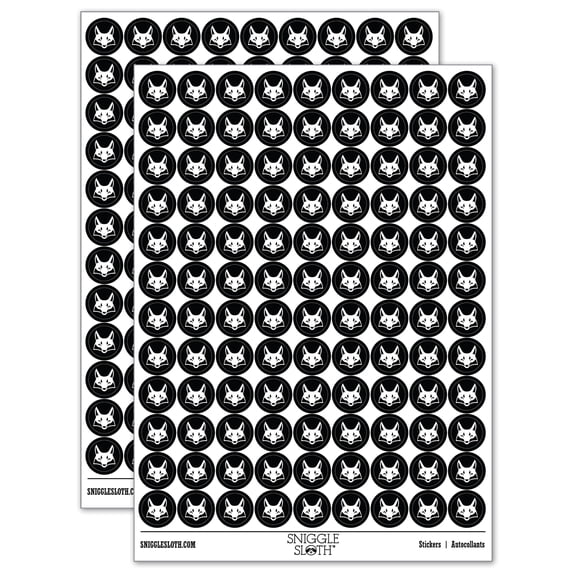 Mischievous Fox Face 200+ Round Stickers - Black - Matte Finish - 0.50" Size