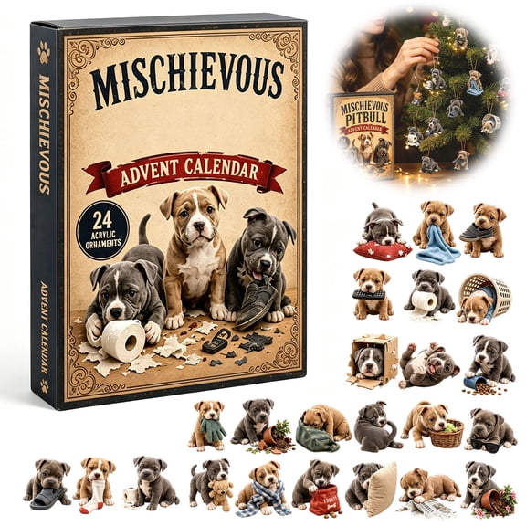 Mischievous Pitbull Advent Calendar 2026, 24 Days of Pitbull Christmas Advent Calendar, Christmas Countdown Calendar with 24 Mini 2D Pitbull Ornament, Christmas Decoration Gift for Pitbull Lovers