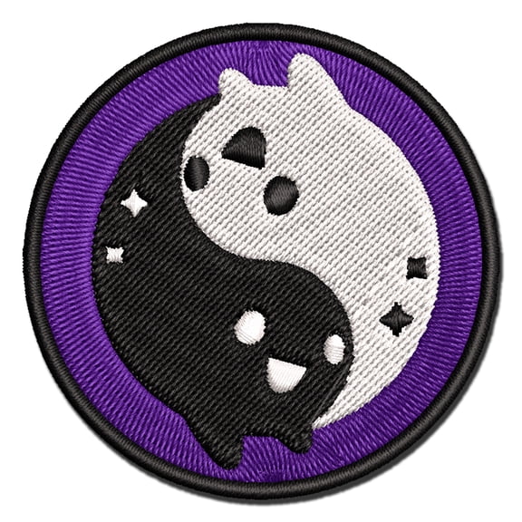 Mischievous Yin Yang Ghosts Cute Playful Applique Multi-Color Embroidered Hook & Loop Patch - 3 Inch Medium