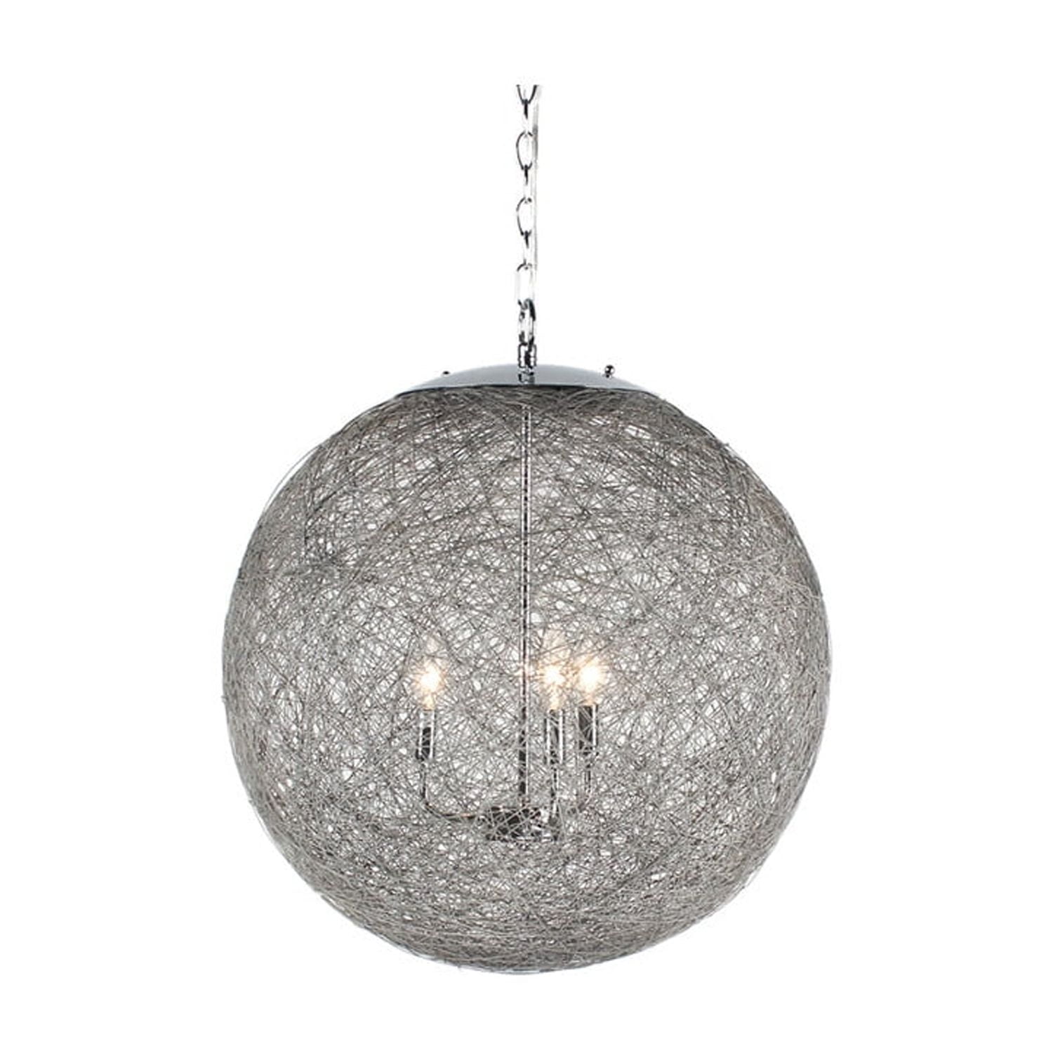 Chrome Orb 3-Light Chandelier with Mesh Design