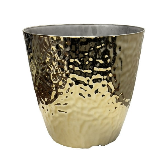 Misco Hammered 12 inch Diameter Gold Electroplated Polypropylene Standing Planter for Indoor Succulents, Pothos, Plants……