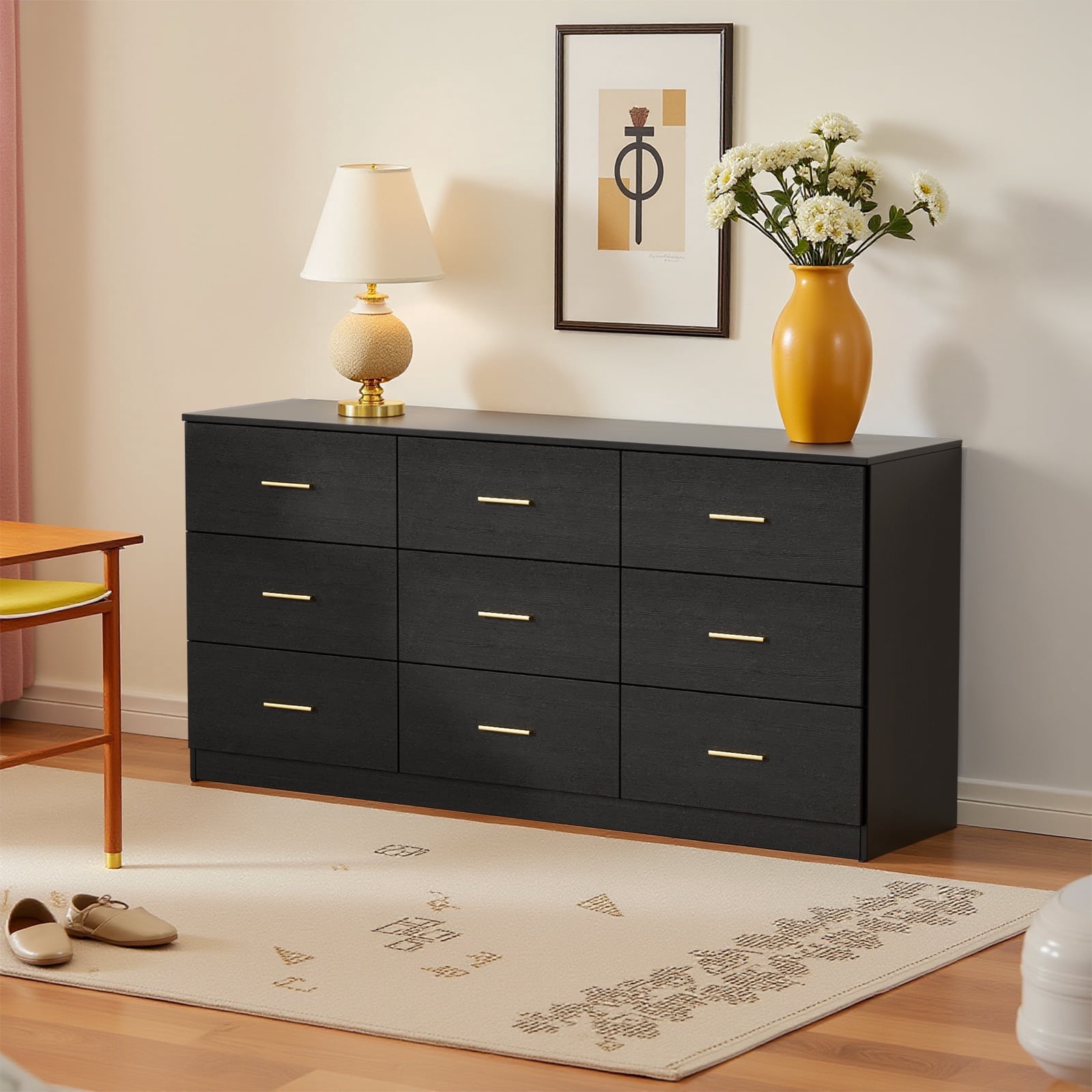 Miscoos 9 Drawer Dresser, 62.9" Large Deep Chest of Drawers,Wooden Dresser Storage Cabinet with 9 Drawers for Bedroom, Long Black Dressers for Living Room, Hallway,Nursery - Walmart.com Miscoos 9 Drawer Dresser, 62.9" Large Deep Chest of Drawers,Wooden Dresser Storage Cabinet with 9 Drawers for Bedroom, Long Black Dressers for Living Room, Hallway,Nursery - Walmart.com