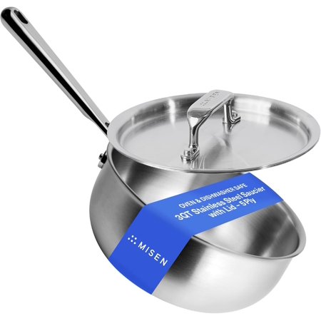 Misen 5-Ply Stainless Steel Saucier with Lid– Induction-Compatible Pan with Curved Sides for Smooth Stirring - Oven Safe to 800F – Even Heat Distribution & Ergonomic Handle - 3 QT