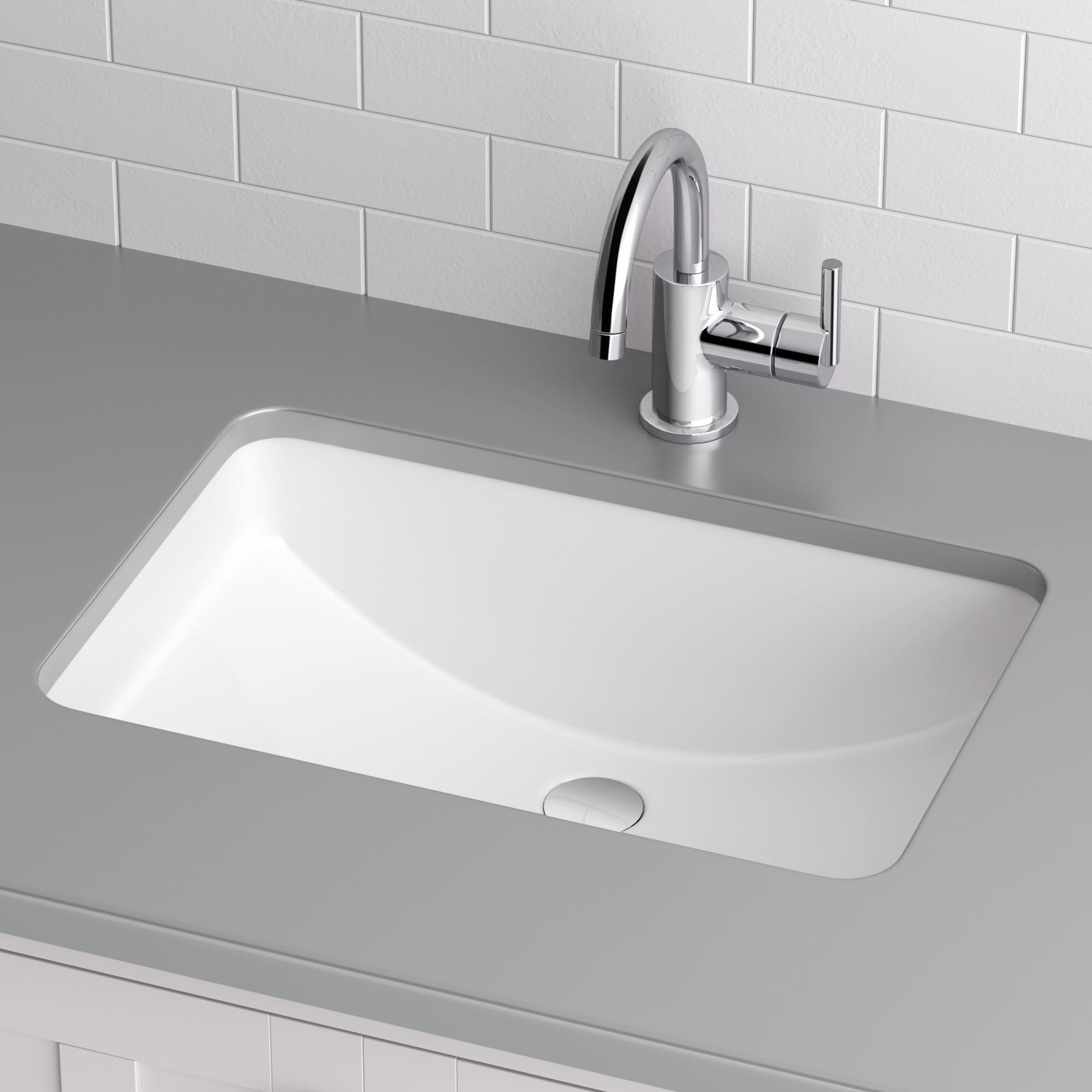 White Rectangular Ceramic Undermount Bathroom Sink with Overflow