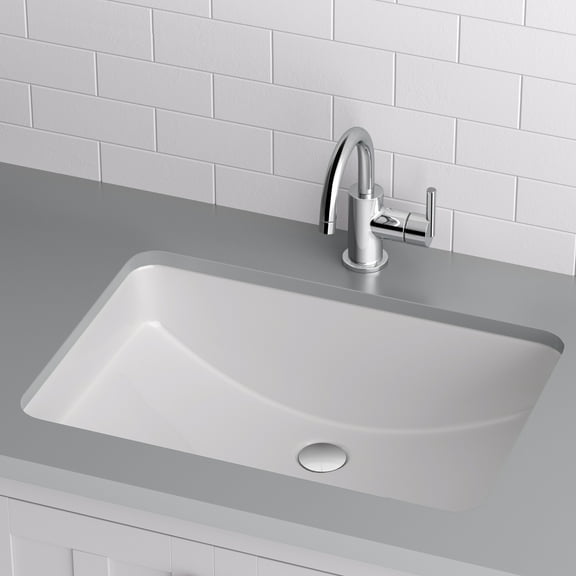 Miseno MNO2114ABWH Bright White Undermount Rectangular Bathroom Sink with Overflow Drain (22.875-in x 16-in)