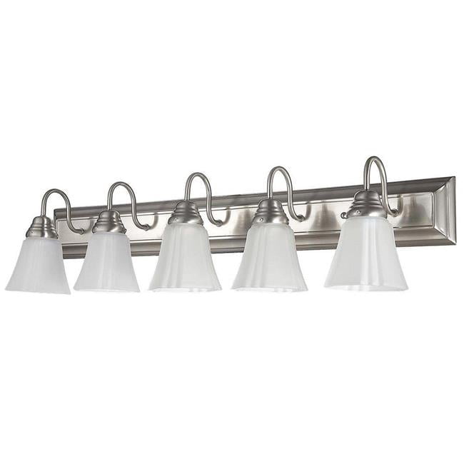 Miseno 5-Light Vanity Fixture, Brushed Nickel, Frosted Glass Shade, 60W ...
