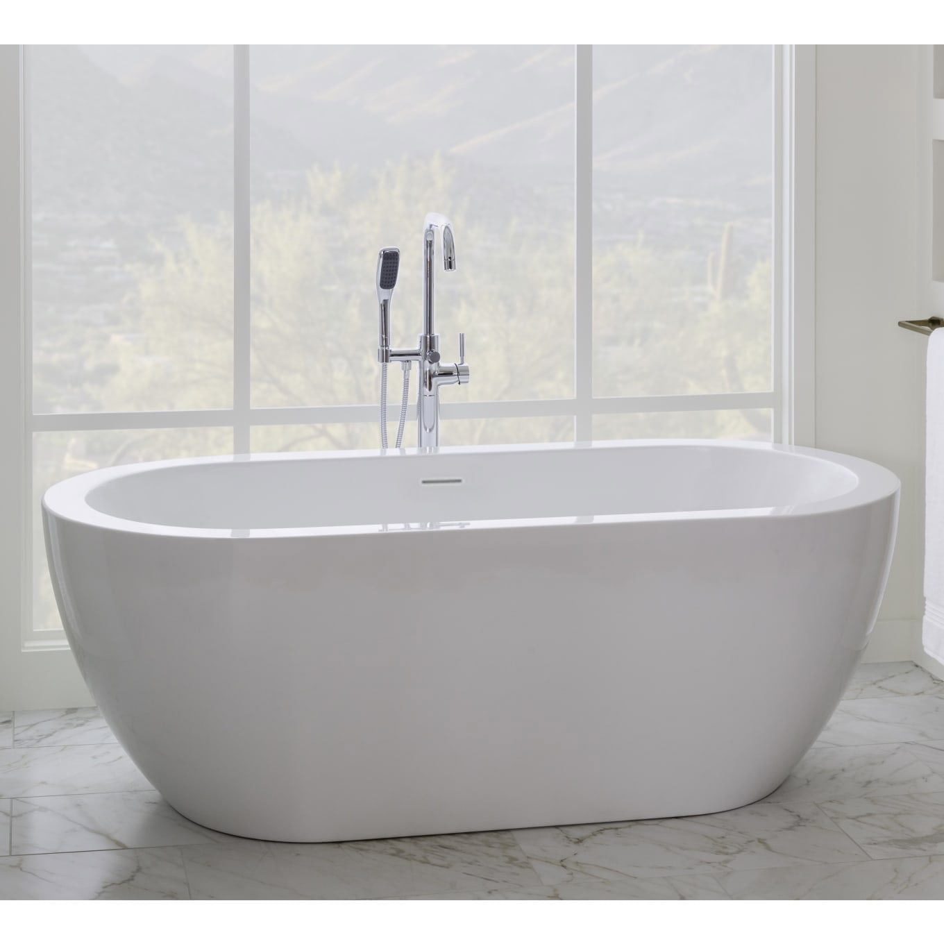 White Acrylic 67" Freestanding Soaking Tub with Center Drain