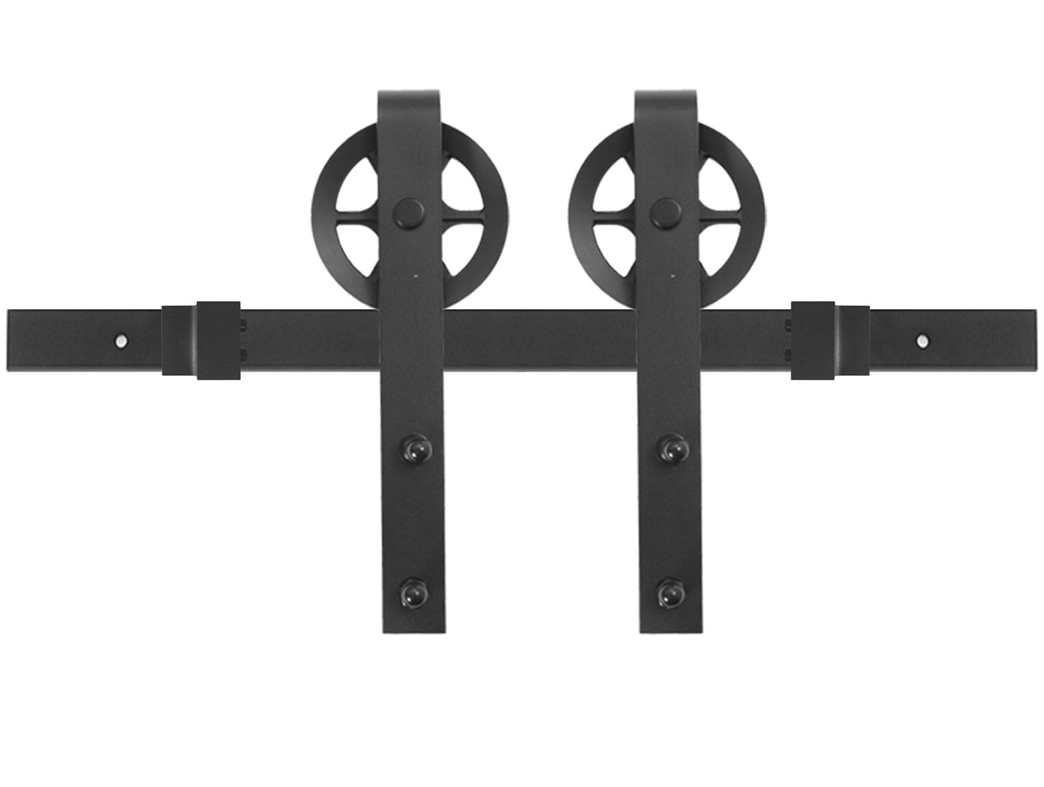 Black Heavy-Duty Metal Barn Door Hardware Kit with Large Wheel Rollers