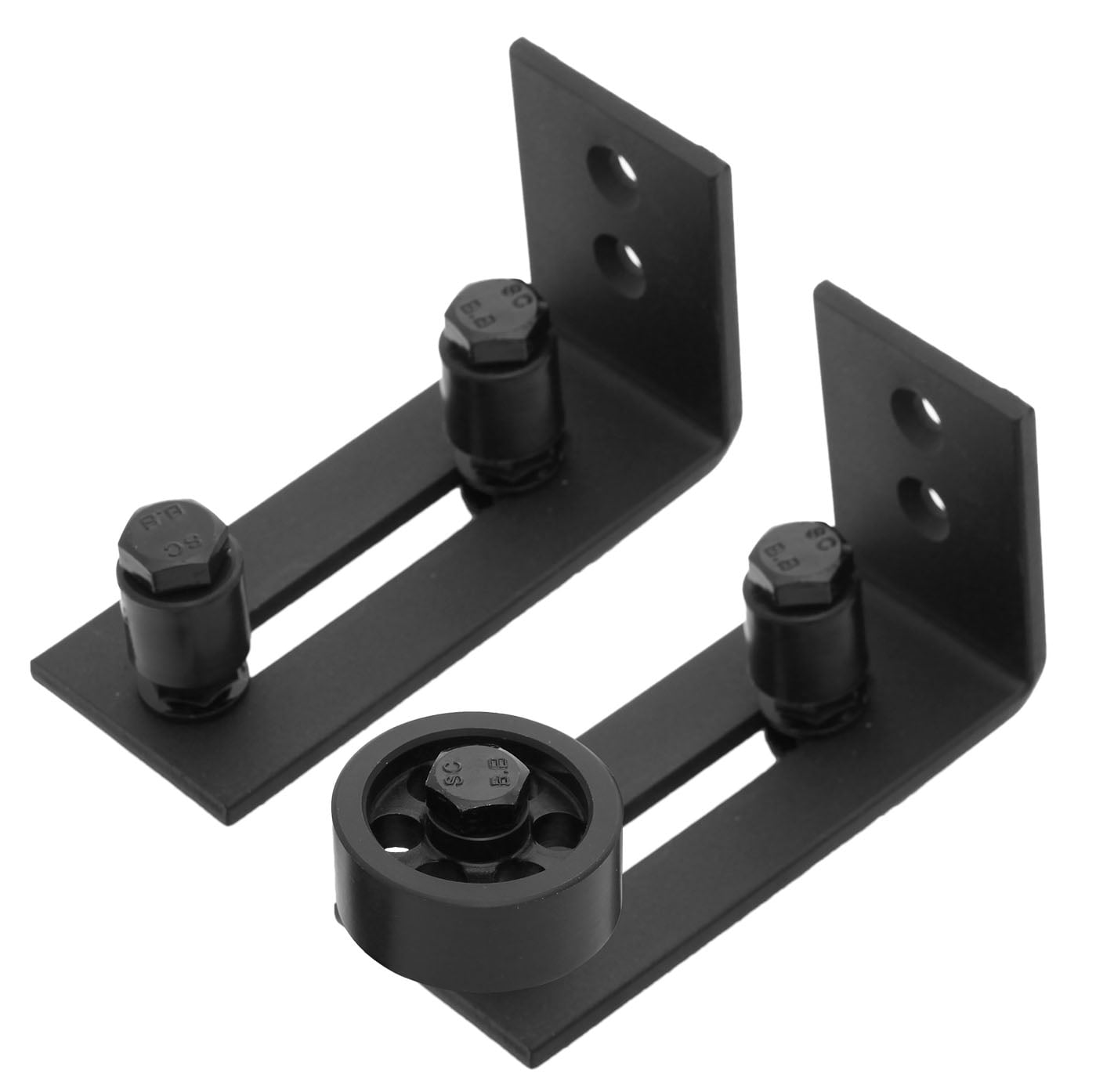 Black Adjustable Wall-Mount Barn Door Guide with Rollers