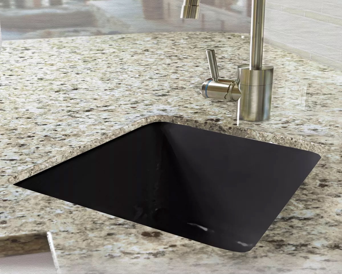 Miseno MCI28-0UM-78 16" Single Basin Undermount Cast Iron Kitchen Sink; Black