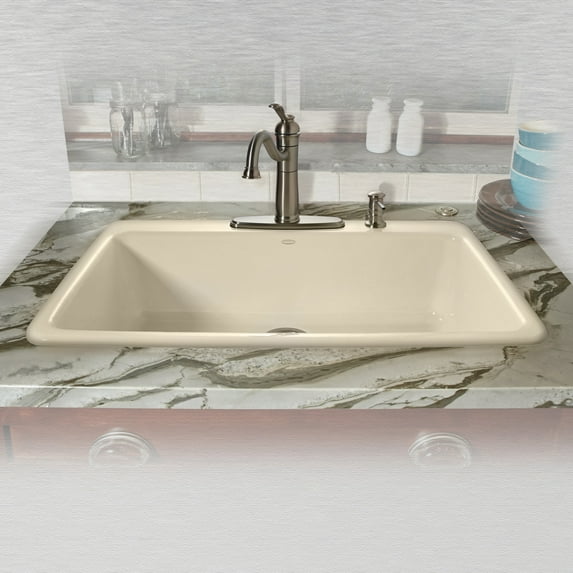 Miseno MCI53-4TM-22 33" Single Basin Drop In Cast Iron Kitchen Sink; Biscuit