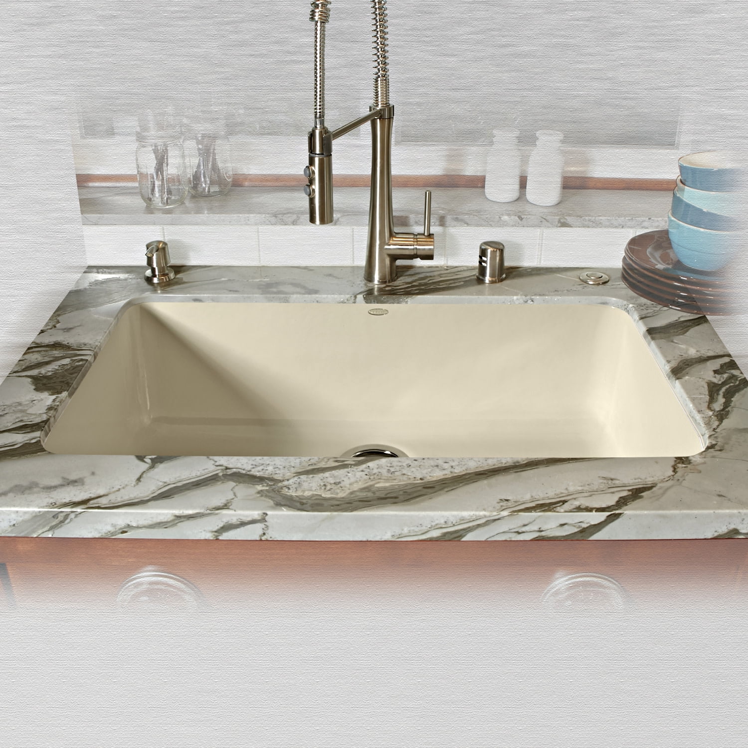 Miseno MCI54-0UM-22 33" Single Basin Undermount Cast Iron Kitchen Sink ...