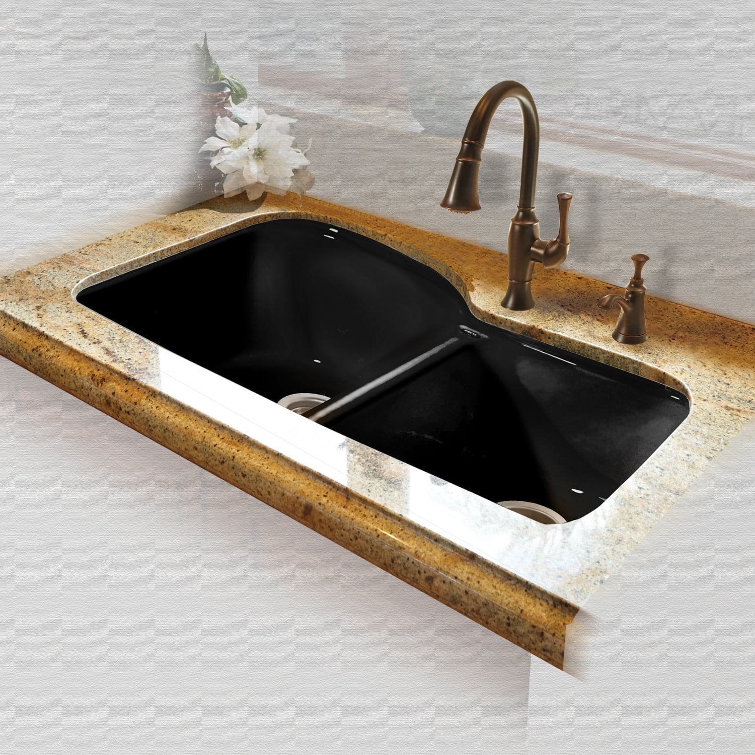 Miseno MCI68-4UM-78 33" Double Basin Undermount Cast Iron Kitchen Sink ...