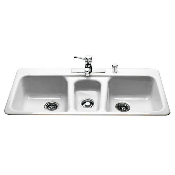 Miseno Mci974Tm 43" 4 Hole Cast Iron Triple Basin Kitchen Sink For