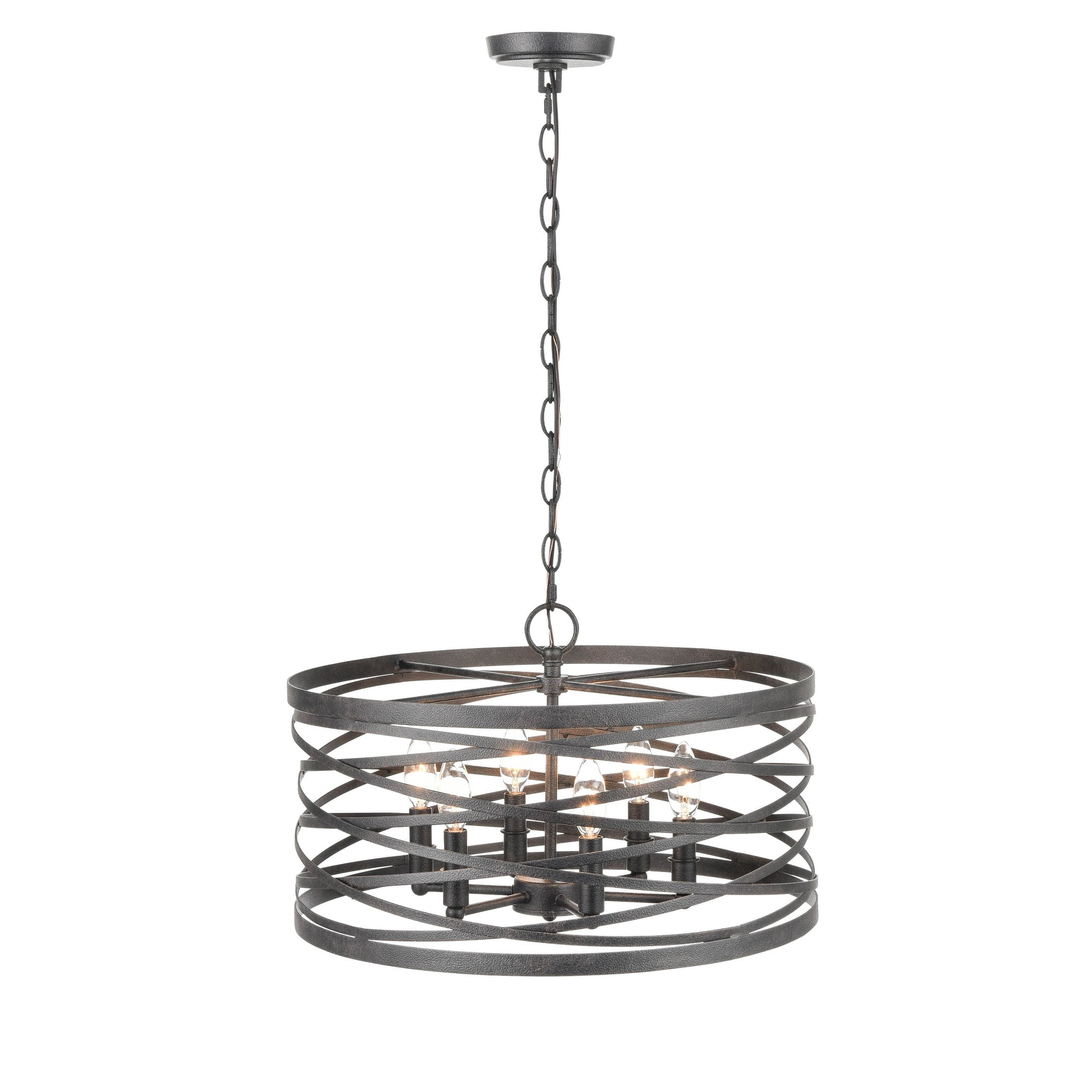 Weathered Iron 20" Drum Chandelier with Adjustable Chain