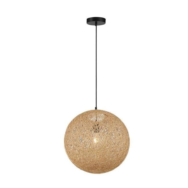 16" Black and Rattan Globe Pendant Light