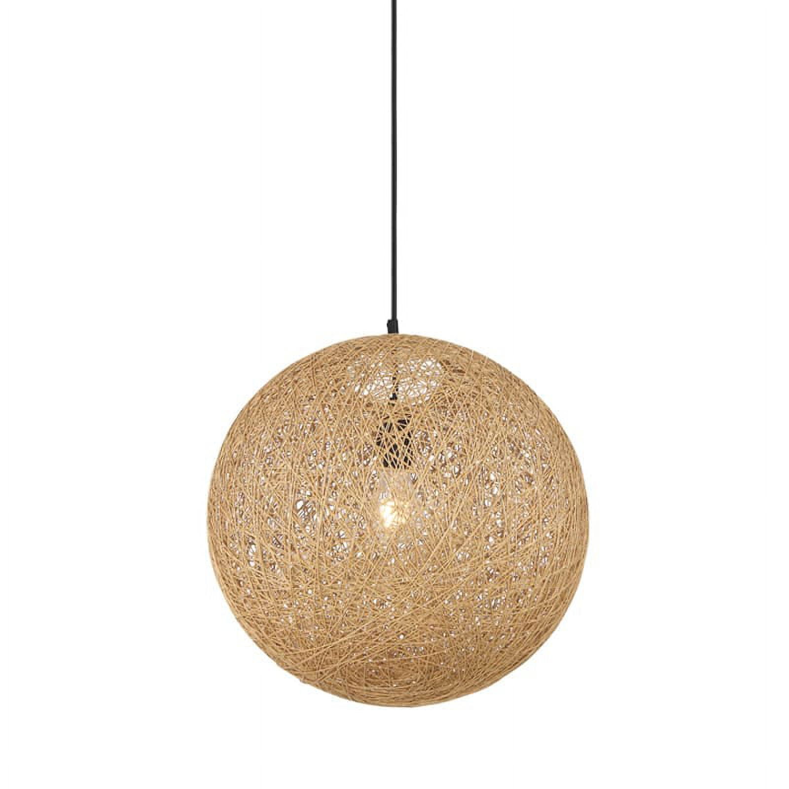 16" Black and Rattan Globe Pendant Light
