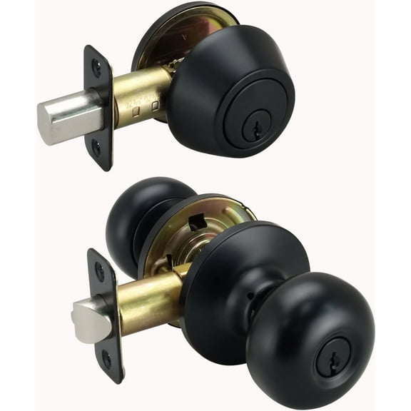 Miseno Mlk2030 Porter Flat Ball Single Cylinder Keyed Entry Door Knob Set - Black