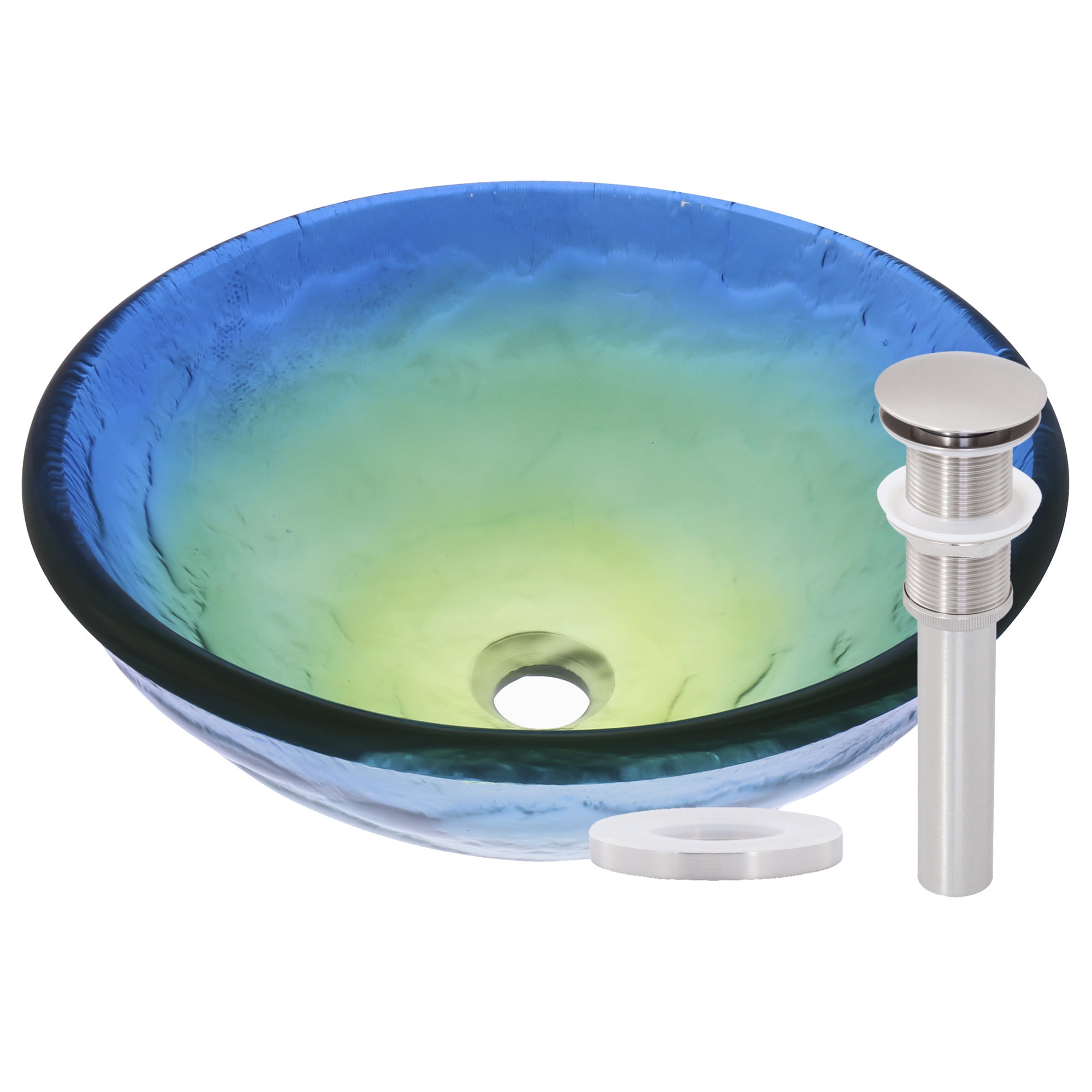 Miseno MNO-191-BN Circular 16-1/2" Glass Bathroom Sink; Brushed Nickel Drain