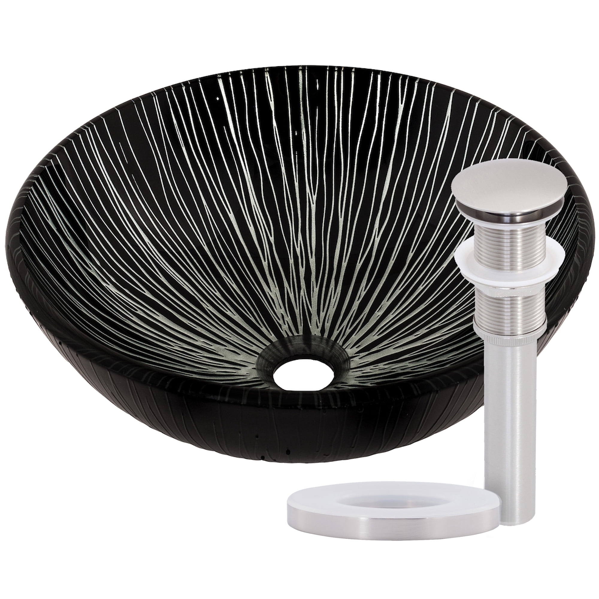 Miseno MNO-530-BN Circular 16-1/2" Glass Bathroom Sink; Brushed Nickel Drain