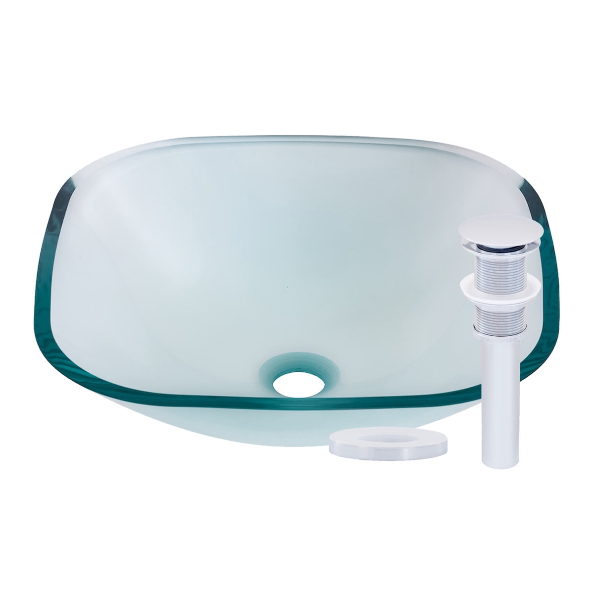Miseno MNO-7108-PC Square 16-1/2" Glass Bathroom Sink; Polished Chrome Drain
