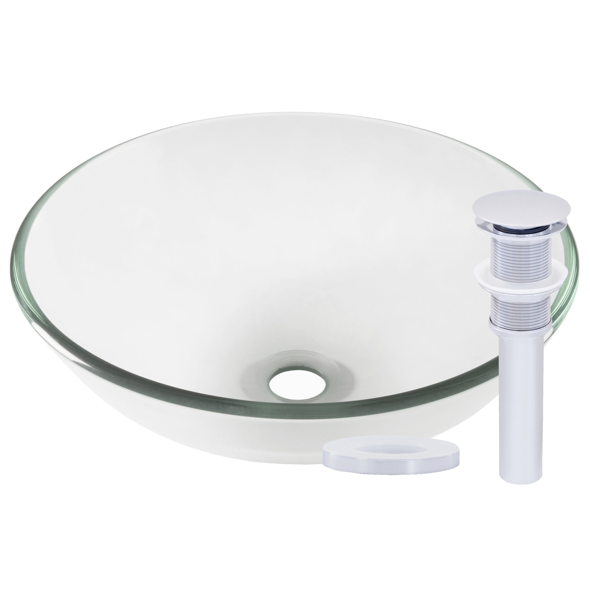 Miseno MNO-8408-PC Circular 16-1/2" Glass Bathroom Sink; Polished Chrome Drain