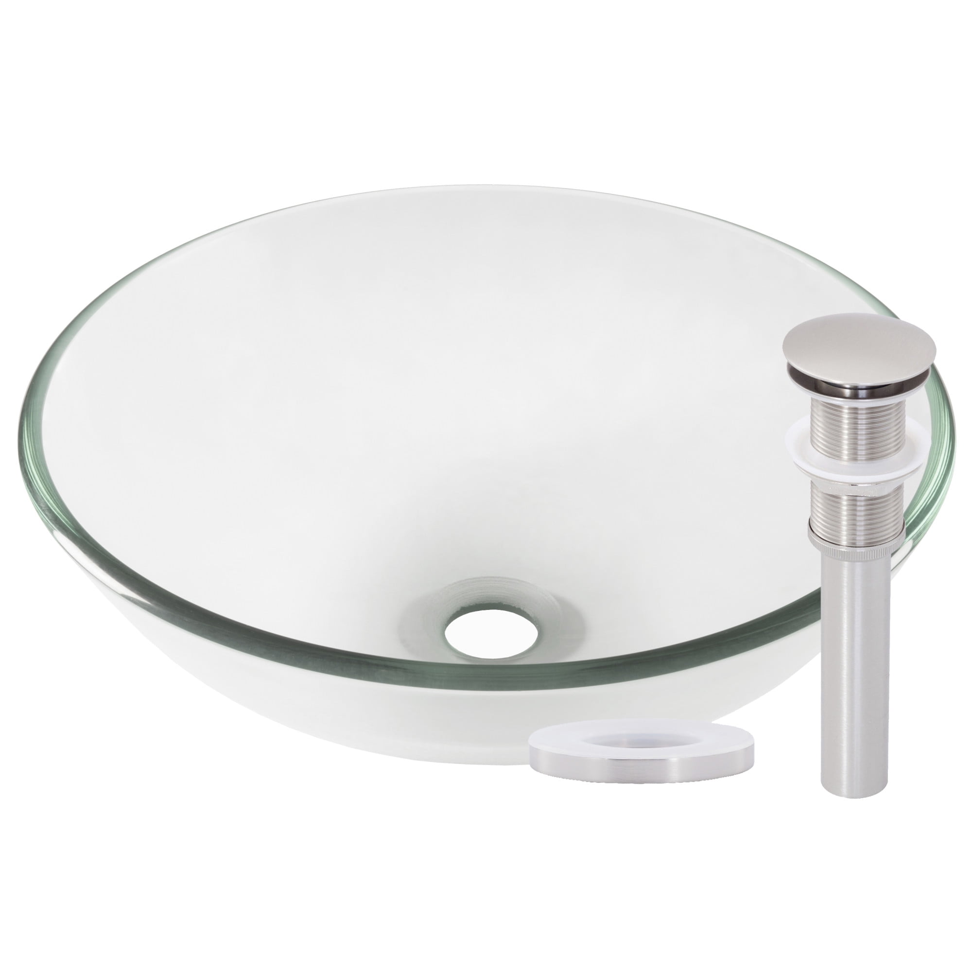Miseno MNO-8408-BN Circular 16-1/2" Glass Bathroom Sink; Brushed Nickel Drain