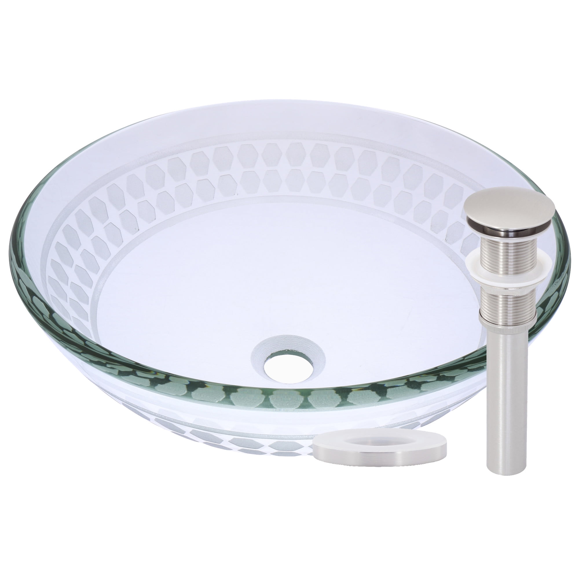Miseno MNO-851-BN Circular 16-1/2" Glass Bathroom Sink; Brushed Nickel Drain