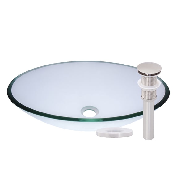 Miseno MNO-C2108-BN Oval 20" Glass Vessel Bathroom Sink; Brushed Nickel Drain