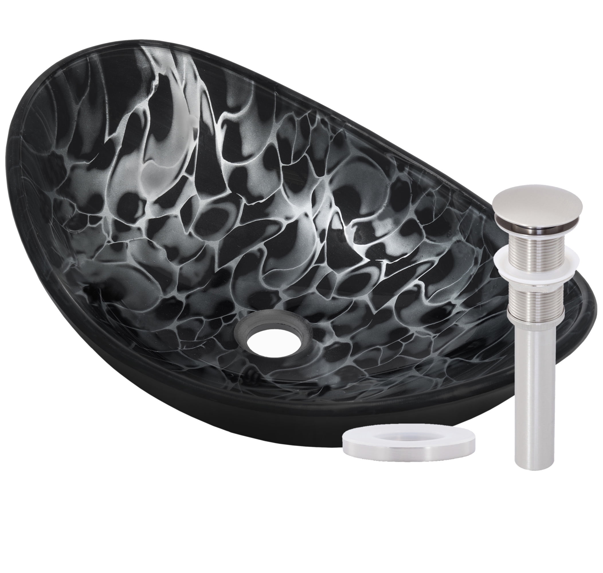 Black and Silver Oval Tempered Glass Vessel Bathroom Sink