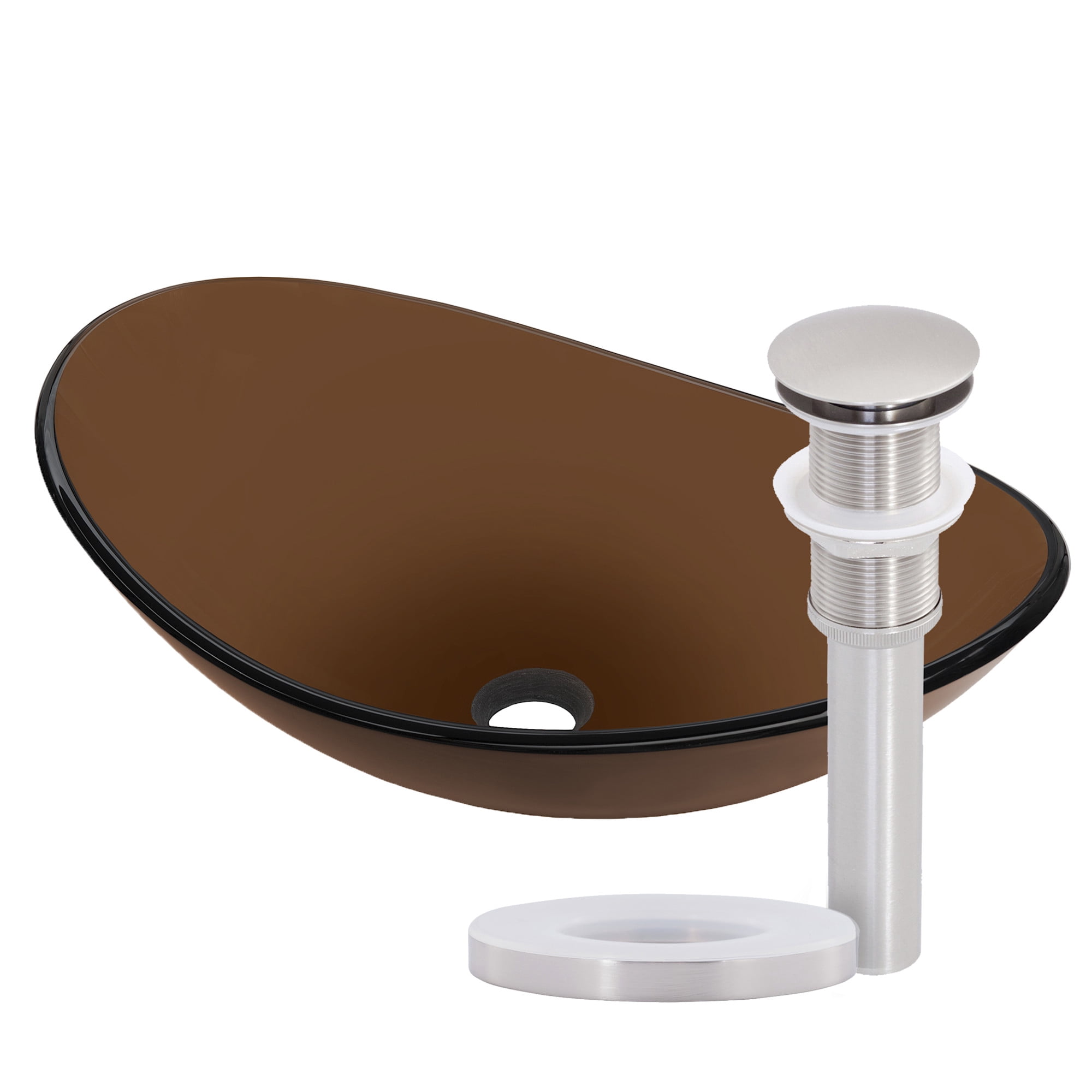 Miseno MNO-G1308520-BN Oval 21-1/2" Glass Bathroom Sink; Brushed Nickel Drain