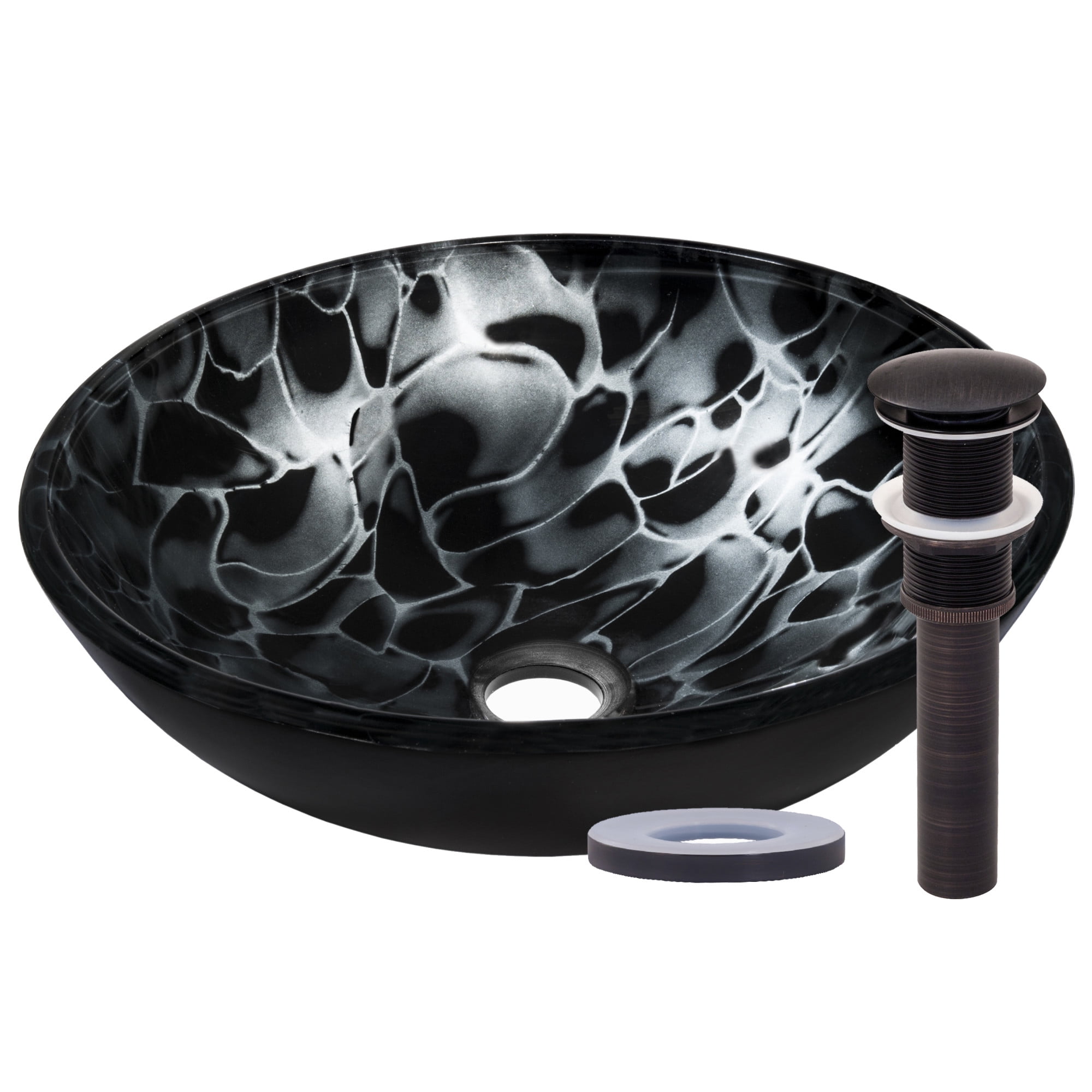 Miseno MNO-G210-ORB Circular 16-1/2" Glass Bathroom Sink;Oil Rubbed Bronze Drain