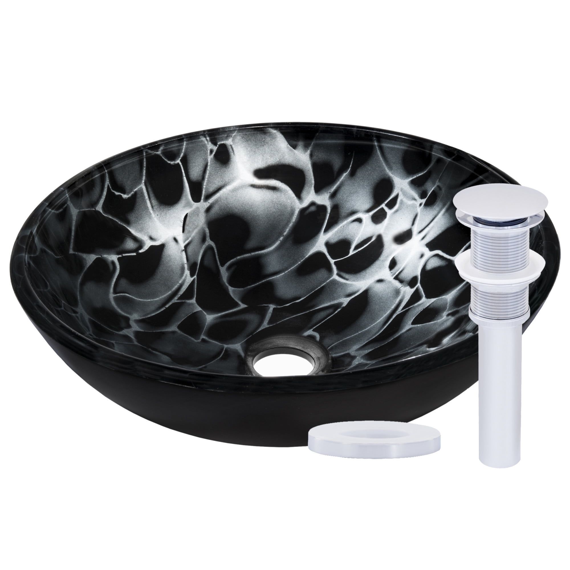 Miseno MNO-G210-PC Circular 16-1/2" Glass Bathroom Sink; Polished Chrome Drain