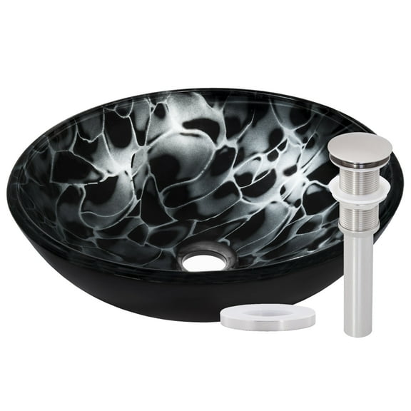 Miseno MNO-G210-BN Circular 16-1/2" Glass Bathroom Sink; Brushed Nickel Drain