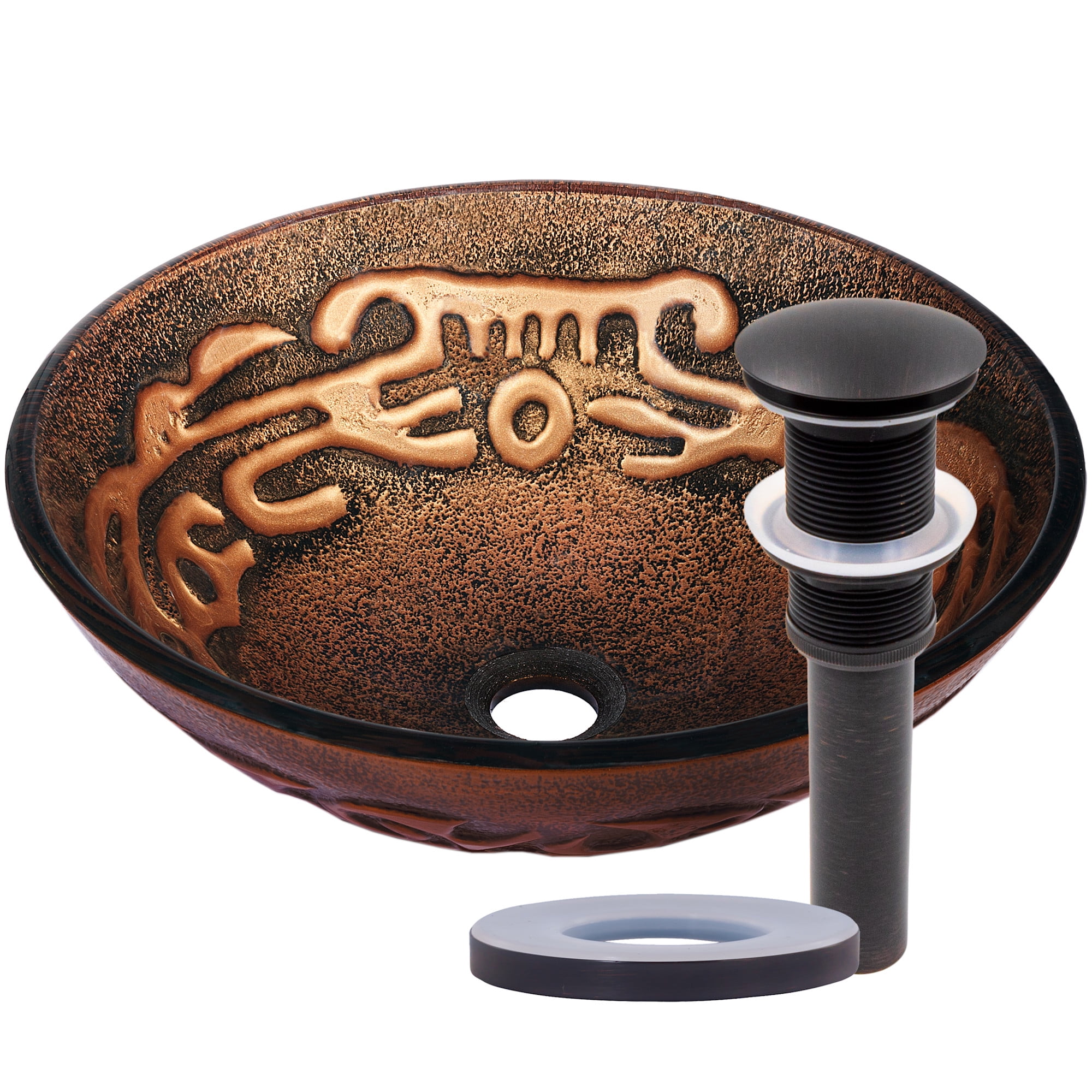 Miseno MNO-G330-ORB Circular 16-1/2" Glass Bathroom Sink;Oil Rubbed Bronze Drain