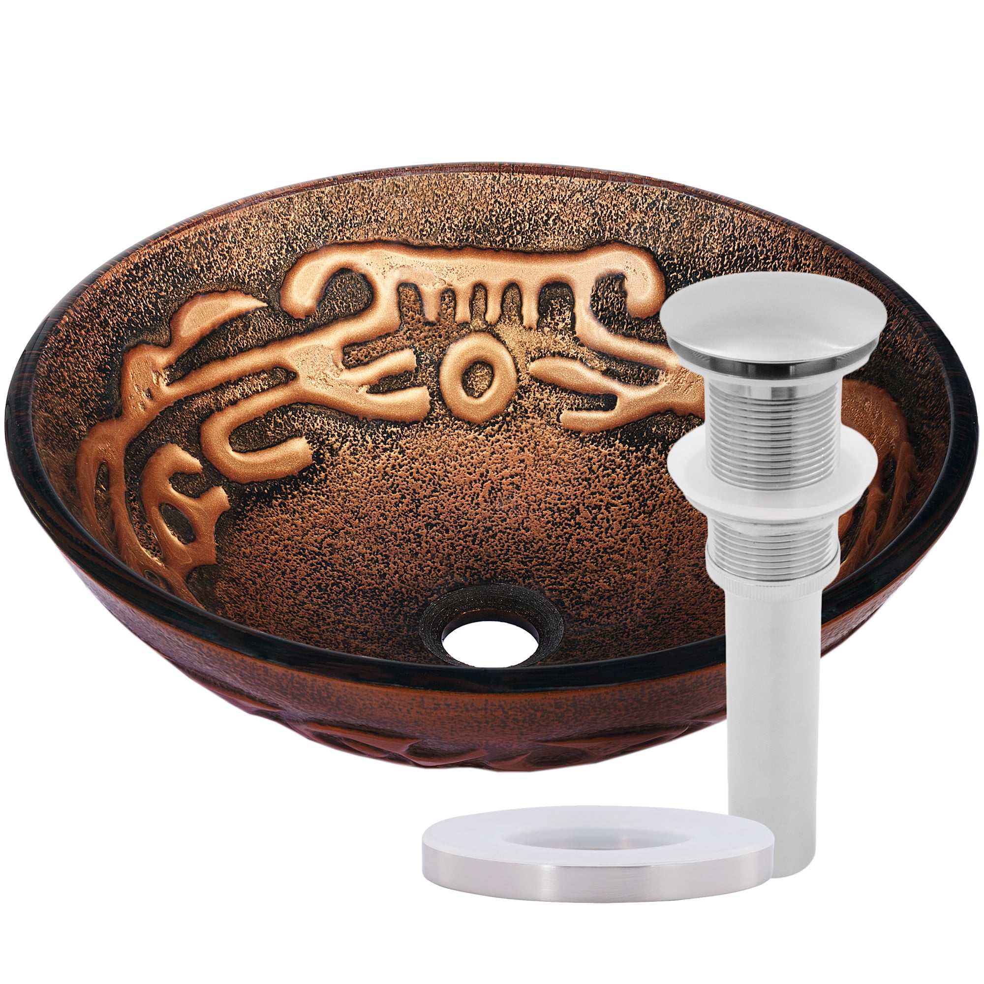 Miseno MNO-G330-BN Circular 16-1/2" Glass Bathroom Sink; Brushed Nickel Drain