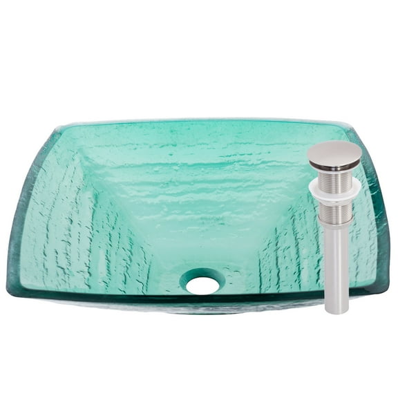 Miseno MNO-G682-BN Square 18-1/4" Glass Bathroom Sink; Brushed Nickel Drain