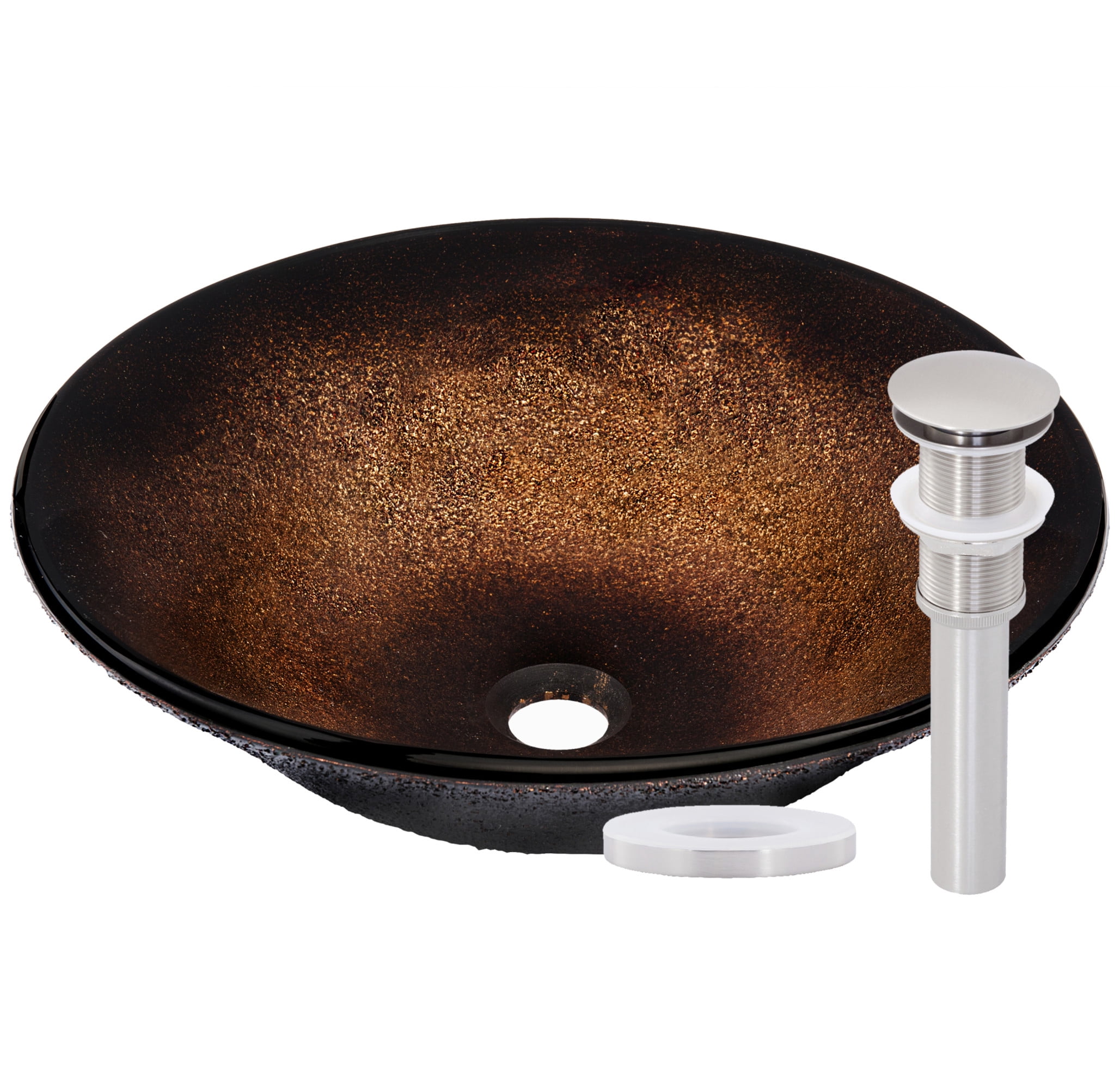 Miseno MNO-G800-BN Circular 17-1/2" Glass Bathroom Sink; Brushed Nickel Drain