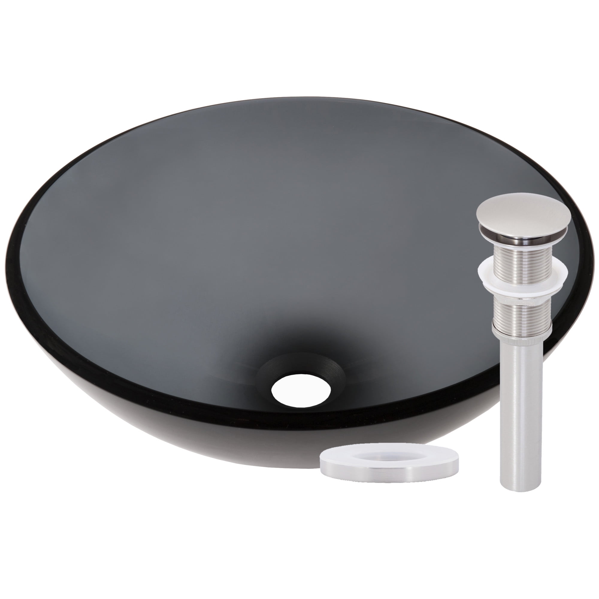 Miseno MNO-G861-BN Circular 16-1/2" Glass Bathroom Sink; Brushed Nickel Drain