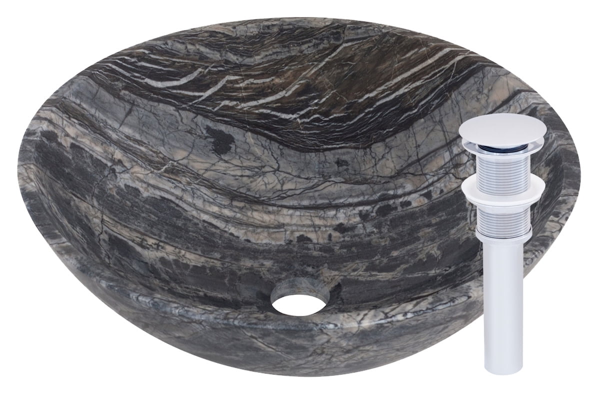 Miseno MNO-ML-PC Circular 17" Marble Vessel Bathroom Sink; Polished Chrome Drain