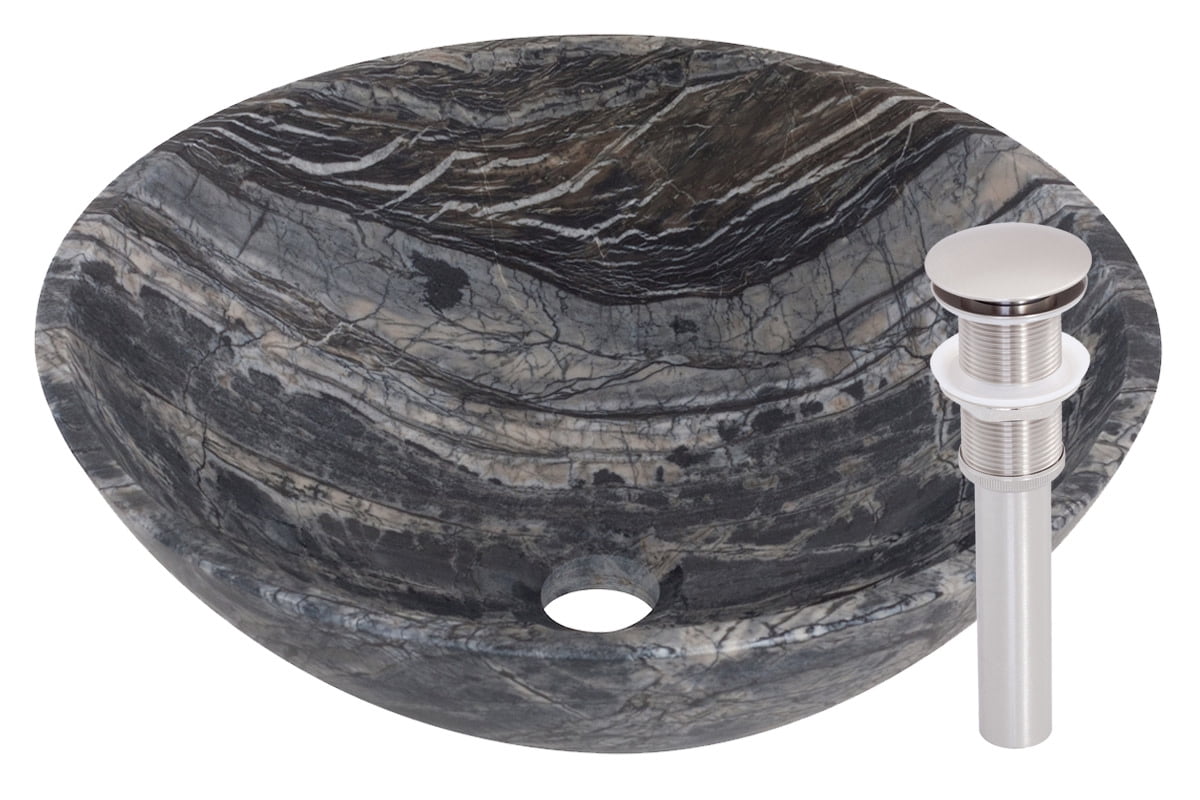 Miseno MNO-ML-BN Circular 17" Marble Vessel Bathroom Sink; Brushed Nickel Drain