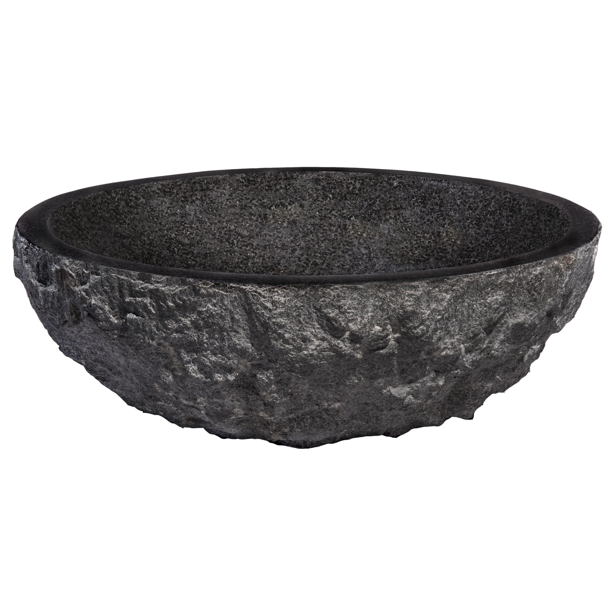 17" Black Granite Vessel Sink with Brushed Nickel Drain