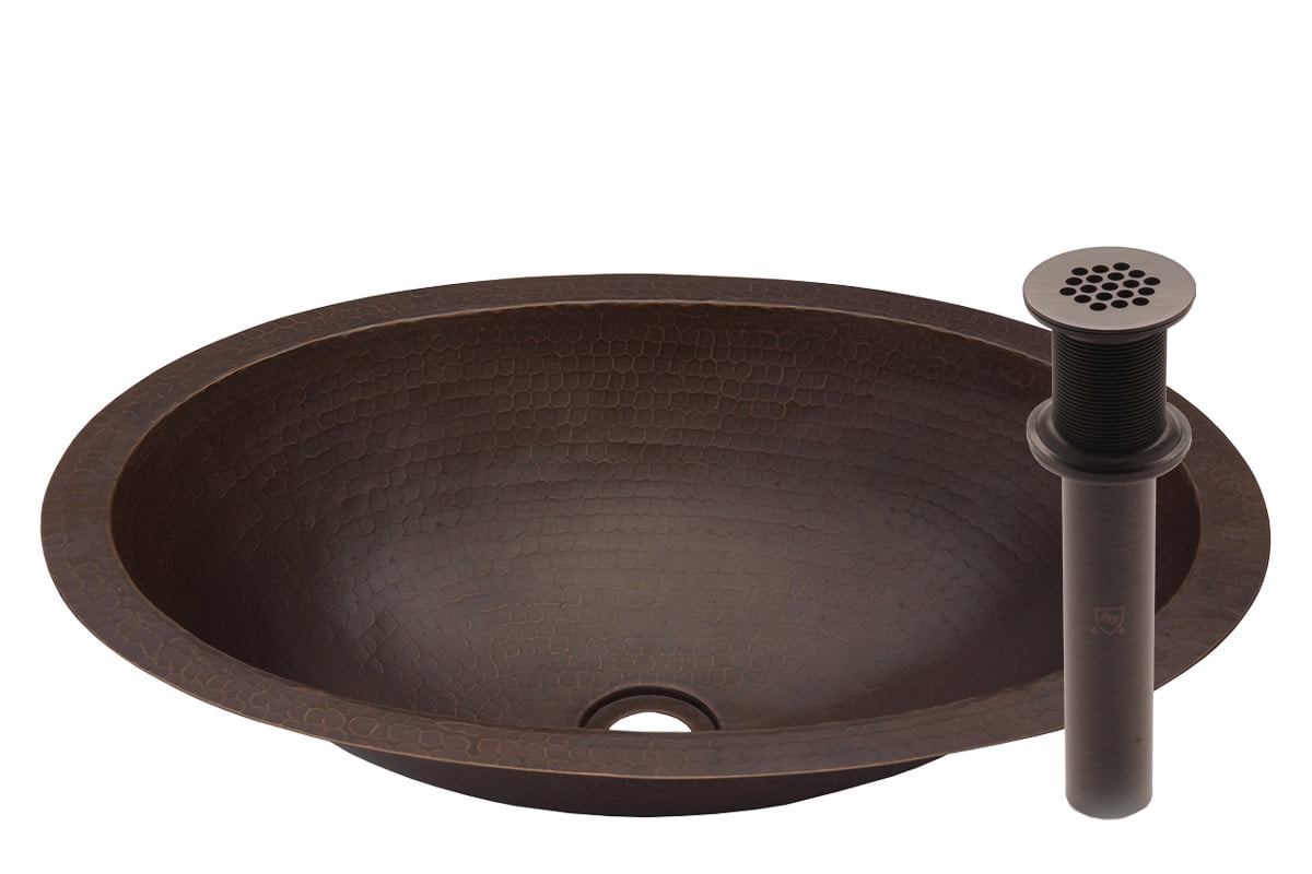 Hand-Hammered Antique Copper Oval Undermount Bathroom Sink